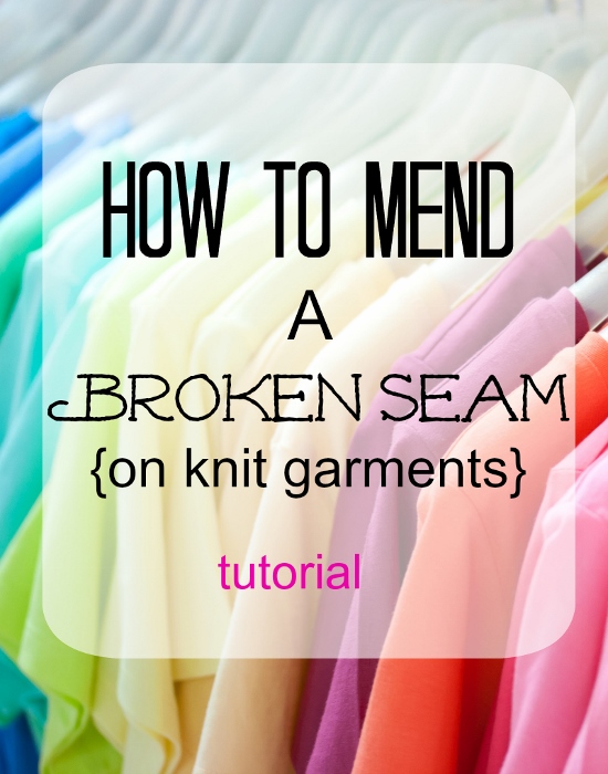 How to mend a broken seam on knit garments. This tutorial shows step by step instructions with stitch info. 