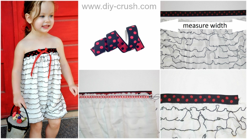 Make a cute ruffle fabric romper and add decorative elastic to the top edge instead of encased elastic. Check out this quick tutorial on DIY Crush