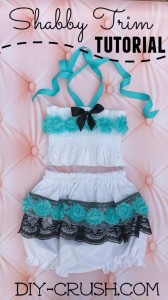 Add Shabby Rose Trim to a tankini and bloomers. A free tutorial from DIY Crush