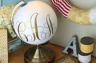 Monogrammed Globe DIY. This project is perfect for a thrift store find of an old globe. Would make a lovely room decor!