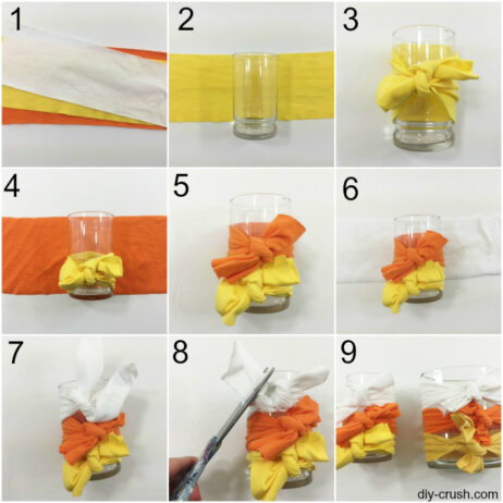Candy Corn Knit Fabric Wrapped Candle Holder - DIY Crush