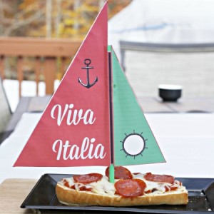 Delicious home made pizza baguette. The Viva Italia Pizza Sail Boats are so quick to make!