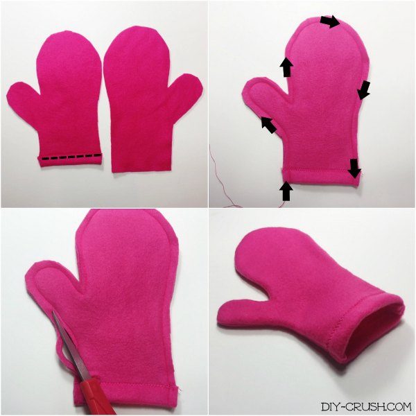 The easiest mittens you will ever sew. Free fleece mitten sewing pattern at DIY Crush