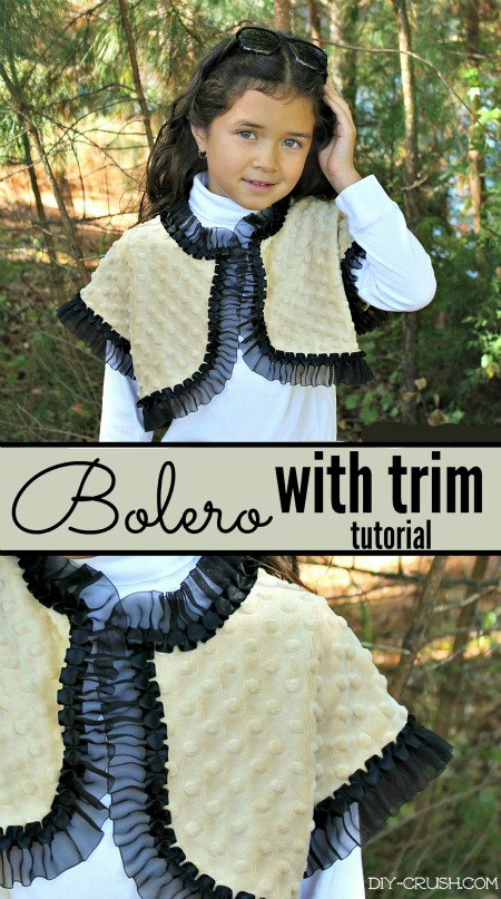 Fleece Bolero Tutorial With Trim Added. A simple one-sided bolero made with cuddle fabric or fleece with pretty trim around the perimeter | DIY Crush