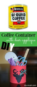 Reuse those empty coffee containers and make pretty storage bins. This coffee container DIY features a deer applique with a free download and several sizes | DIY Crush
