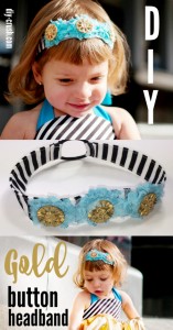 Gold Buttons Headband Tutorial. This tutorial shows you how easy it is to create a pretty headband using some frayed rose trim and some pretty buttons| DIY Crush