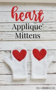 Hearts Appliqué Mittens Tutorial. Sew these cute fleece mittens with a red heart in the center not only for Valentine's Day | DIY Crush