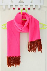 Make a no sew fleece scarf with fringe.