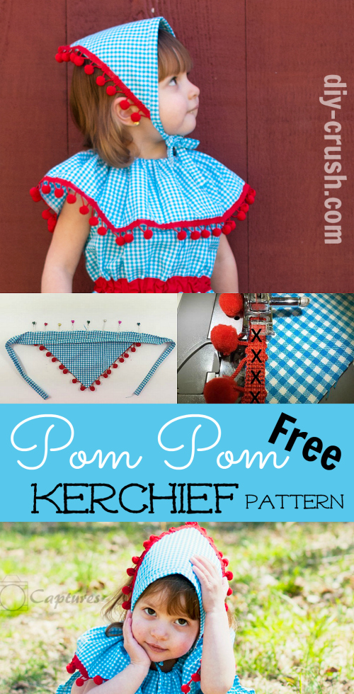 Free Pom Pom Kerchief tutorial. Sizes newborn through 12 girls are included. Get the free download today | DIY Crush