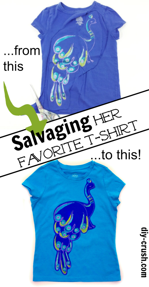 Salvaging her favorite t-shirt. This tutorial shows you how you can preserve a graphic from a t-shirt and sew it to a new, larger t-shirt | DIY Crush
