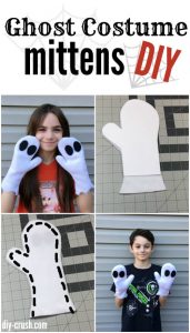 DIY Ghost Costume Mittens. Sew some spooky and fun ghostly fleece mittens for Halloween or everyday playtime