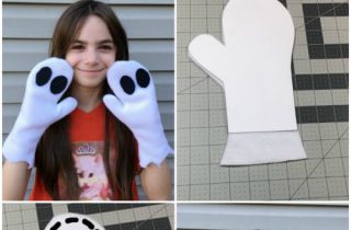 DIY Ghost Costume Mittens. Sew some spooky and fun ghostly fleece mittens for Halloween or everyday playtime