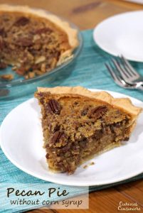 Southern Pecan Pie Without Corn Syrup. Delicious Thanksgiving pie recipe. Pecan pie without high fructose corn syrup.
