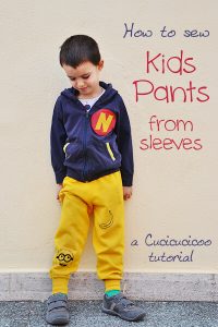 Upcycle sweatshirt sleeves into kids pants
