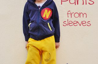 Upcycle sweatshirt sleeves into kids pants