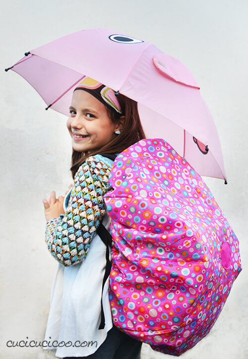 Upcycled backpack cover from umbrellas