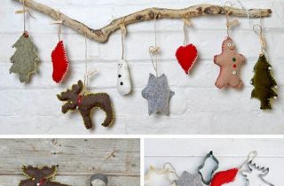 Upcycled sweater Christmas ornaments.