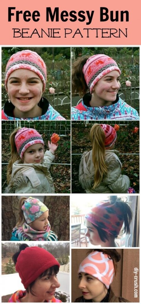 Free messy bun beanie sewing pattern