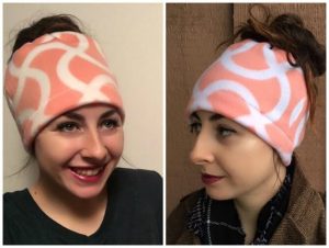 Free messy bun beanie sewing pattern. How to make a messy bun beanie from fleece.