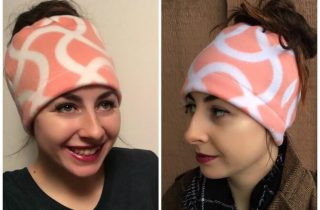 Free messy bun beanie sewing pattern. How to make a messy bun beanie from fleece.