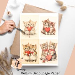Set of 4 images of cute kittens celebrating Valentine's day.
