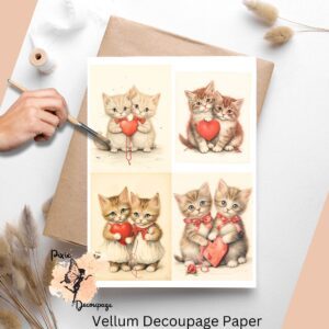 Set of 4 images of cute kittens celebrating Valentine's day.