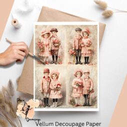 vintage valentine's children collage vellum decoupage paper