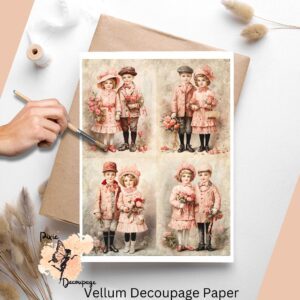 vintage valentine's children collage vellum decoupage paper