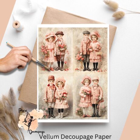 vintage valentine's children collage vellum decoupage paper