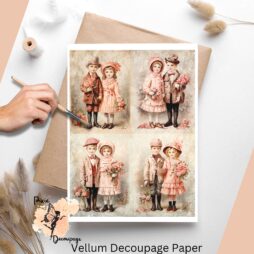 vintage valentine's children collage vellum decoupage paper