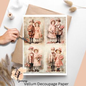 vintage valentine's children collage vellum decoupage paper