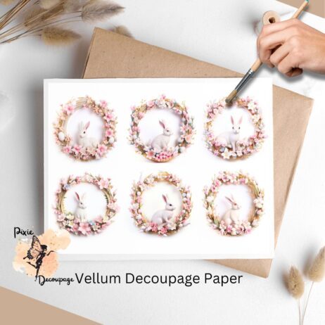 Cute white bunny wreaths images for decoupage.