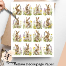 Rabbit in Flowers Collage 2, Vellum Decoupage Paper