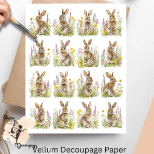 Rabbit in Flowers Collage 2, Vellum Decoupage Paper