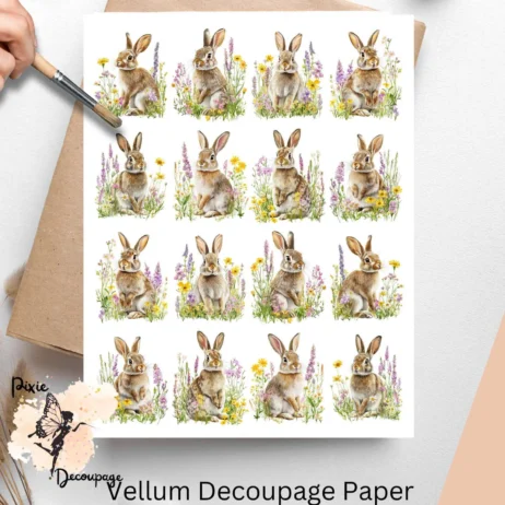 Rabbit in Flowers Collage 2, Vellum Decoupage Paper