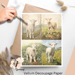Four lambs. Vintage Lamb Collage 2, Vellum Decoupage Paper