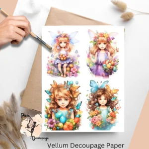 Images of fairies and flowers. Easter Fairy Collage 6, Vellum Decoupage Paper