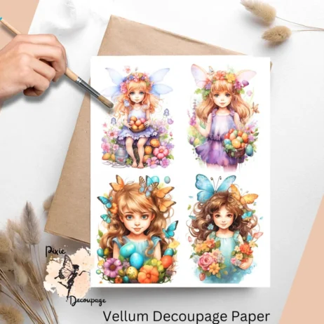 Images of fairies and flowers. Easter Fairy Collage 6, Vellum Decoupage Paper