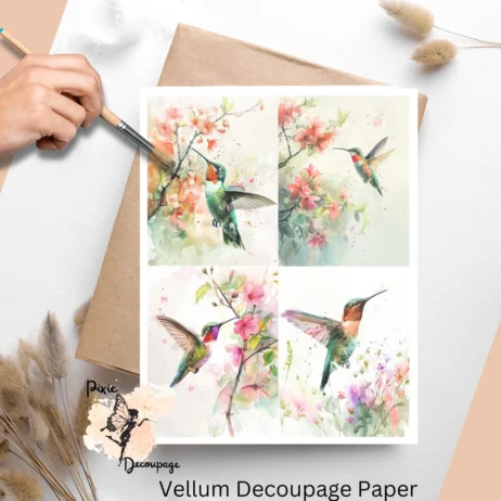 Hummingbird in Spring Collage 1, Vellum Decoupage Paper