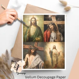Four images of Jesus in different settings. Jesus Collage 1, Vellum Decoupage Paper