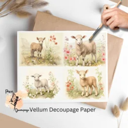 Four images of lambs, vintage inspired. Vintage Lamb Collage 6, Vellum Decoupage Paper