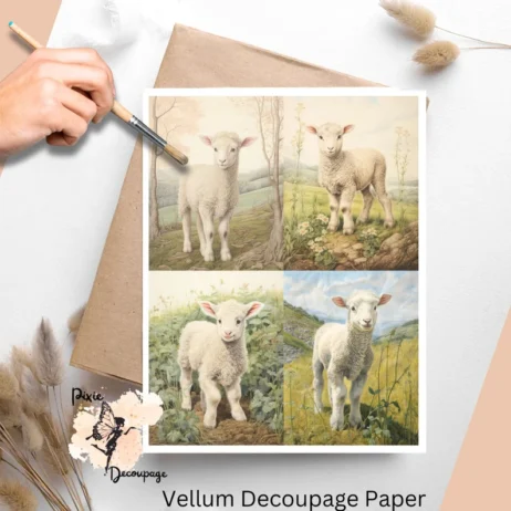Four lambs. Vintage Lamb Collage 2, Vellum Decoupage Paper