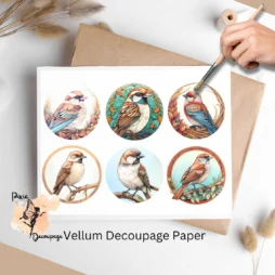 Six images of sparrows. Sparrow Collage 1, Vellum Decoupage Paper
