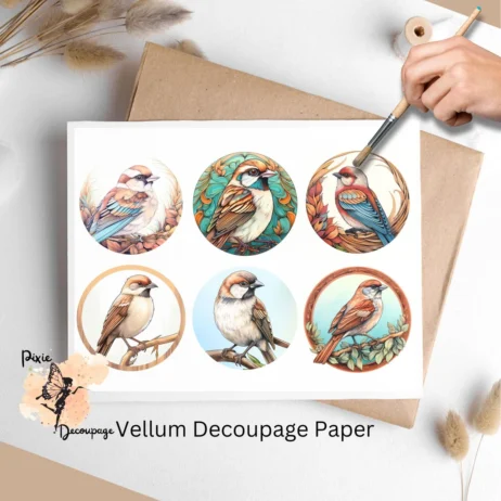 Six images of sparrows. Sparrow Collage 1, Vellum Decoupage Paper