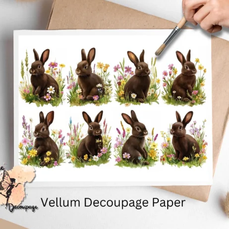 Brown Bunny in Flowers Collage 1, Vellum Decoupage Paper