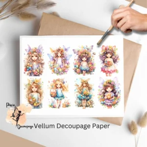 Eight images of fairies. Easter Fairy Collage 4, Vellum Decoupage Paper