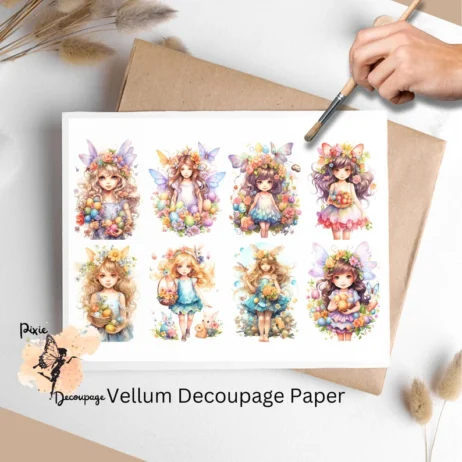 Eight images of fairies. Easter Fairy Collage 4, Vellum Decoupage Paper
