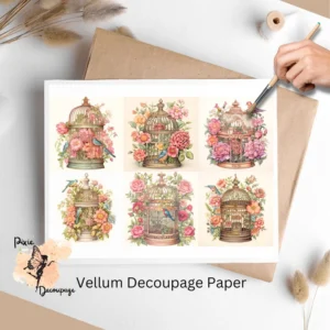 Vintage Birdcage Collage 2, Vellum Decoupage Paper