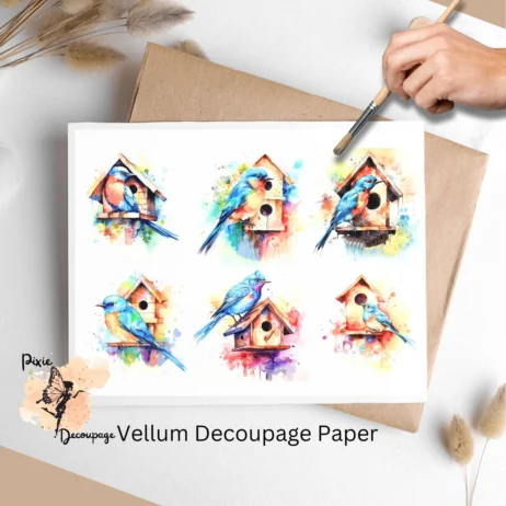 Bird with Bird House 2, Vellum Decoupage Paper