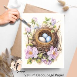 Bird nest with eggs and flowers. Birdsnest 1, Vellum Decoupage Paper